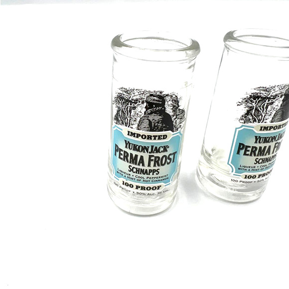 Vintage Yukon Jack Perma Frost Schnapps 100 Proof EMPTY Shot Glasses 2 Set - Picture 5 of 10